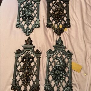 Elegant Black and Bronze gothic Wall Decor Set, hand painted Victorian syrocco